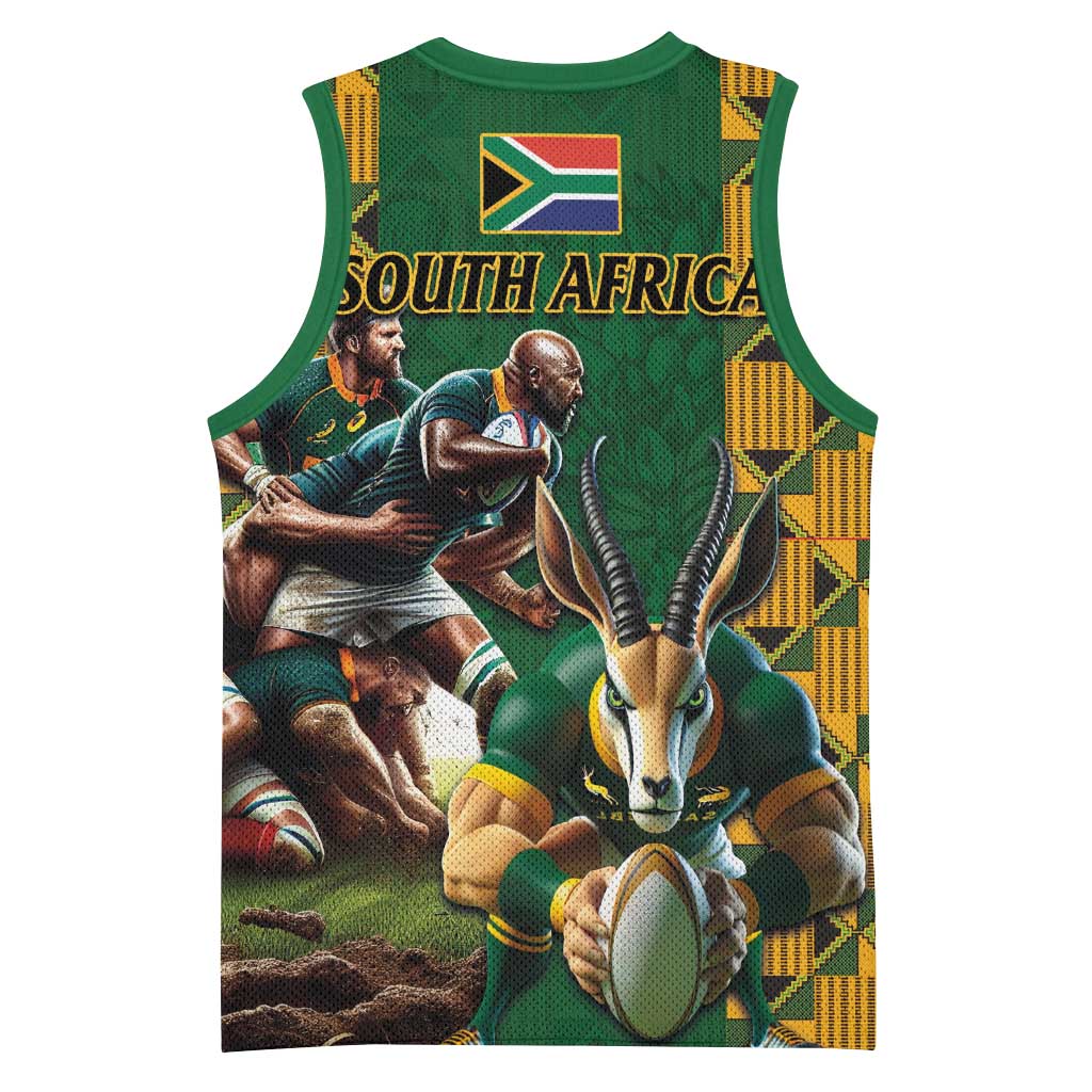 South Africa Rugby Basketball Jersey - Springbok Mascot, Players Fighting for Victory LT03