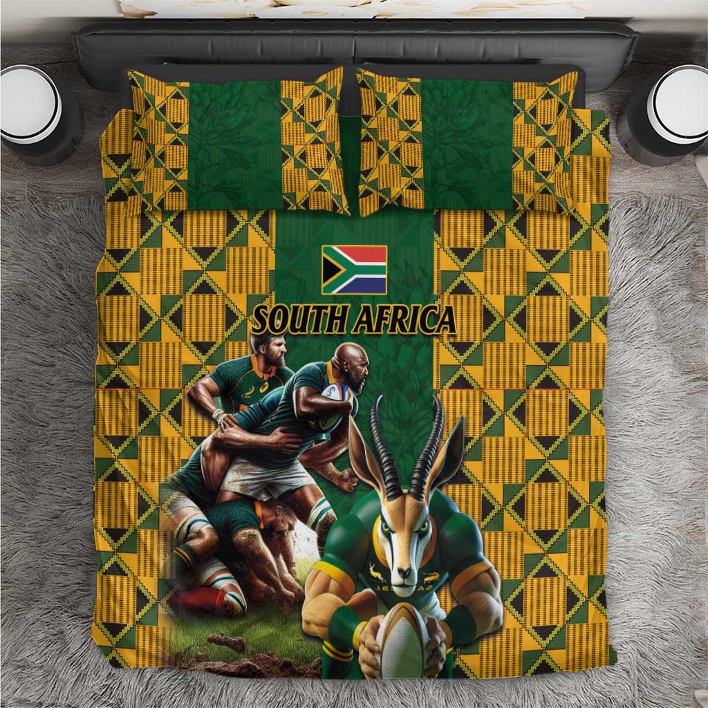 South Africa Rugby Bedding Set - Springbok Mascot, Players Fighting for Victory