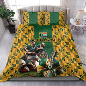 South Africa Rugby Bedding Set - Springbok Mascot, Players Fighting for Victory