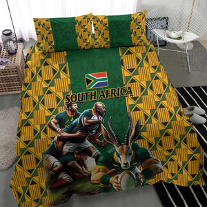 South Africa Rugby Bedding Set - Springbok Mascot, Players Fighting for Victory