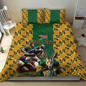 South Africa Rugby Bedding Set - Springbok Mascot, Players Fighting for Victory