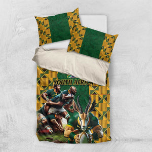 South Africa Rugby Bedding Set - Springbok Mascot, Players Fighting for Victory