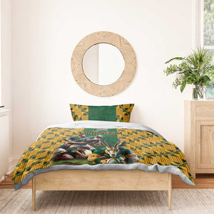 South Africa Rugby Bedding Set - Springbok Mascot, Players Fighting for Victory