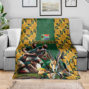 South Africa Rugby Blanket - Springbok Mascot, Players Fighting for Victory