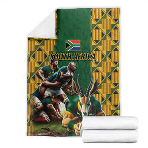 South Africa Rugby Blanket - Springbok Mascot, Players Fighting for Victory