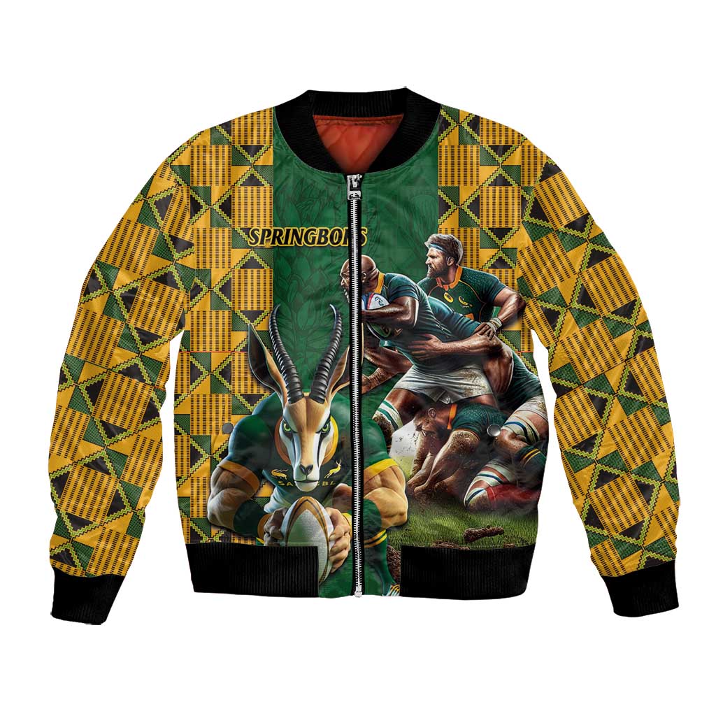 South Africa Rugby Bomber Jacket - Springbok Mascot, Players Fighting for Victory