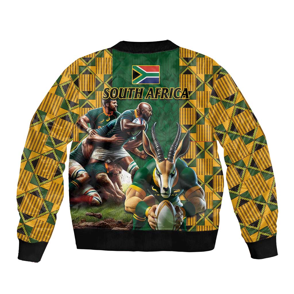 South Africa Rugby Bomber Jacket - Springbok Mascot, Players Fighting for Victory