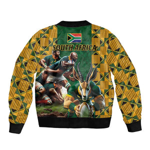 South Africa Rugby Bomber Jacket - Springbok Mascot, Players Fighting for Victory