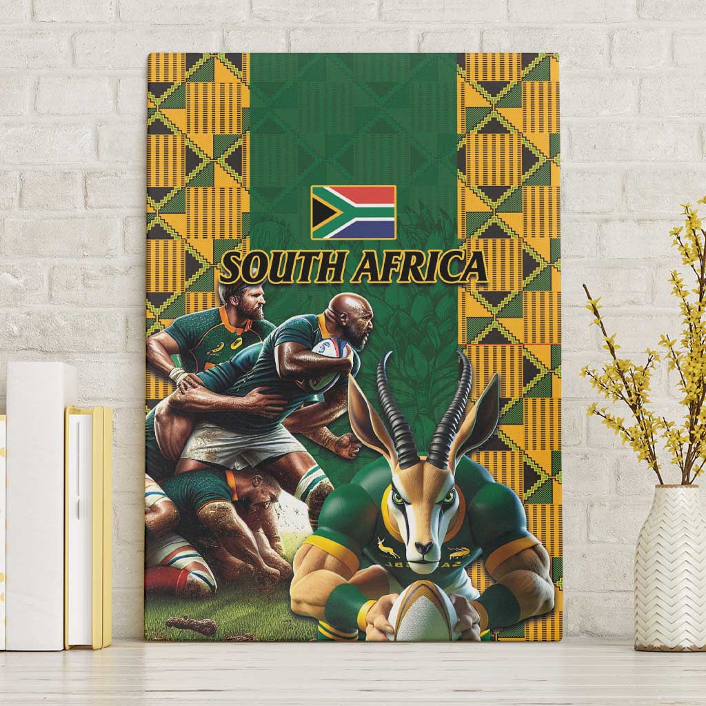 South Africa Rugby Canvas Wall Art - Springbok Mascot, Players Fighting for Victory