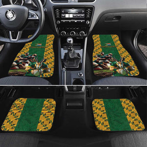 South Africa Rugby Car Mats - Springbok Mascot, Players Fighting for Victory