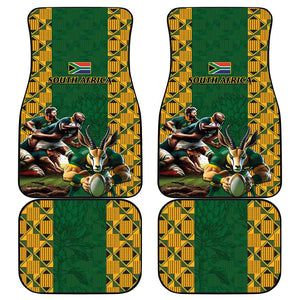 South Africa Rugby Car Mats - Springbok Mascot, Players Fighting for Victory