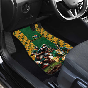 South Africa Rugby Car Mats - Springbok Mascot, Players Fighting for Victory