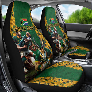 South Africa Rugby Car Seat Cover - Springbok Mascot, Players Fighting for Victory