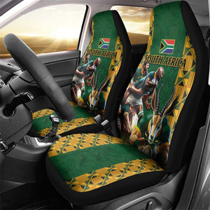 South Africa Rugby Car Seat Cover - Springbok Mascot, Players Fighting for Victory