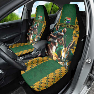 South Africa Rugby Car Seat Cover - Springbok Mascot, Players Fighting for Victory