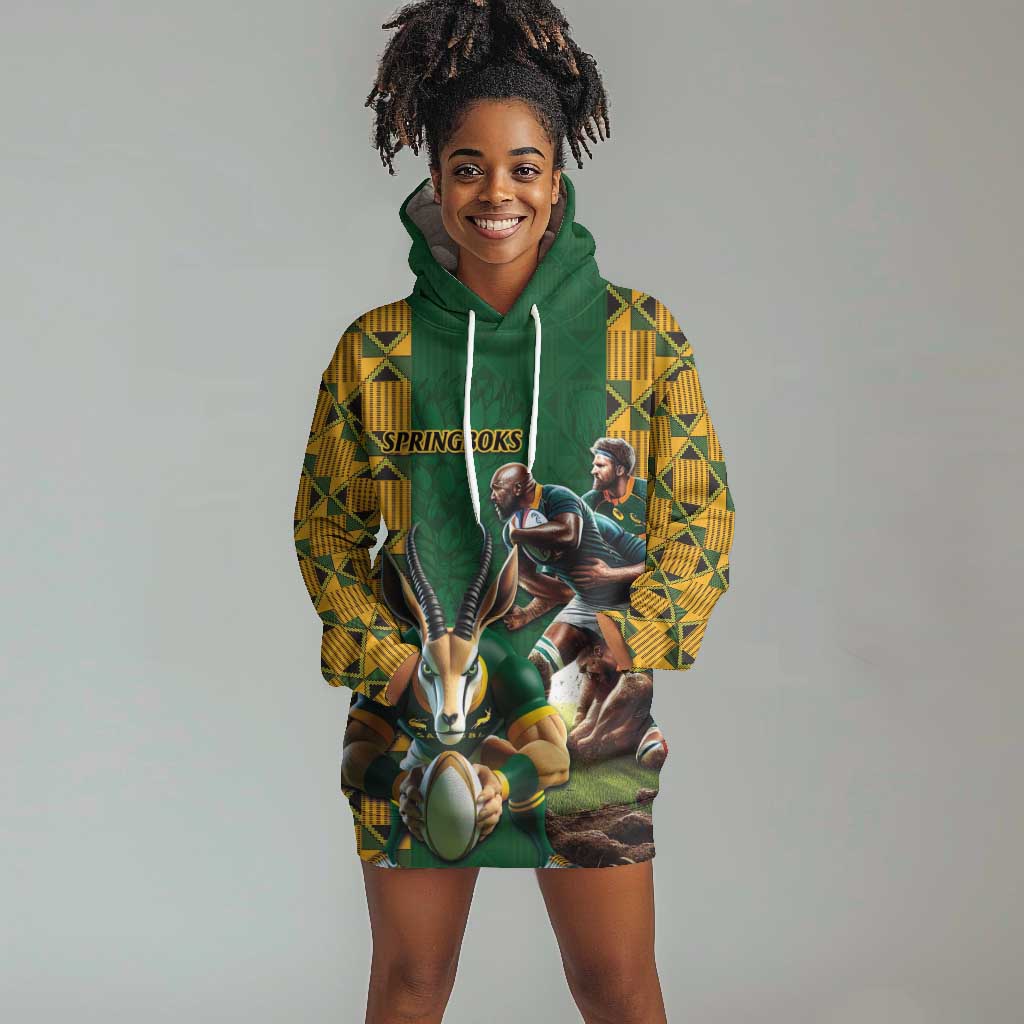 South Africa Rugby Hoodie Dress - Springbok Mascot, Players Fighting for Victory