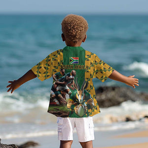 South Africa Rugby Kid Hawaiian Shirt - Springbok Mascot, Players Fighting for Victory