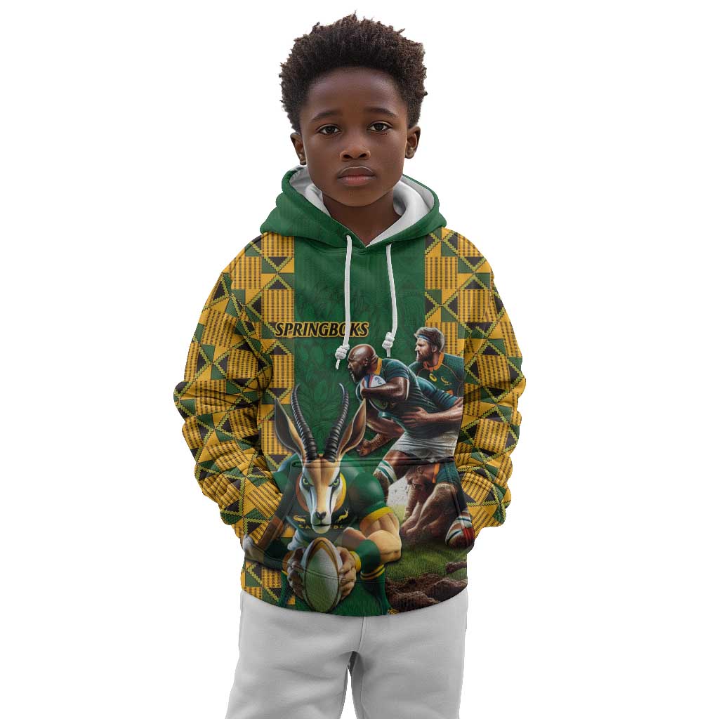 South Africa Rugby Kid Hoodie - Springbok Mascot, Players Fighting for Victory