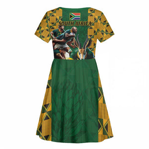 South Africa Rugby Kid Short Sleeve Dress - Springbok Mascot, Players Fighting for Victory