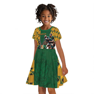 South Africa Rugby Kid Short Sleeve Dress - Springbok Mascot, Players Fighting for Victory