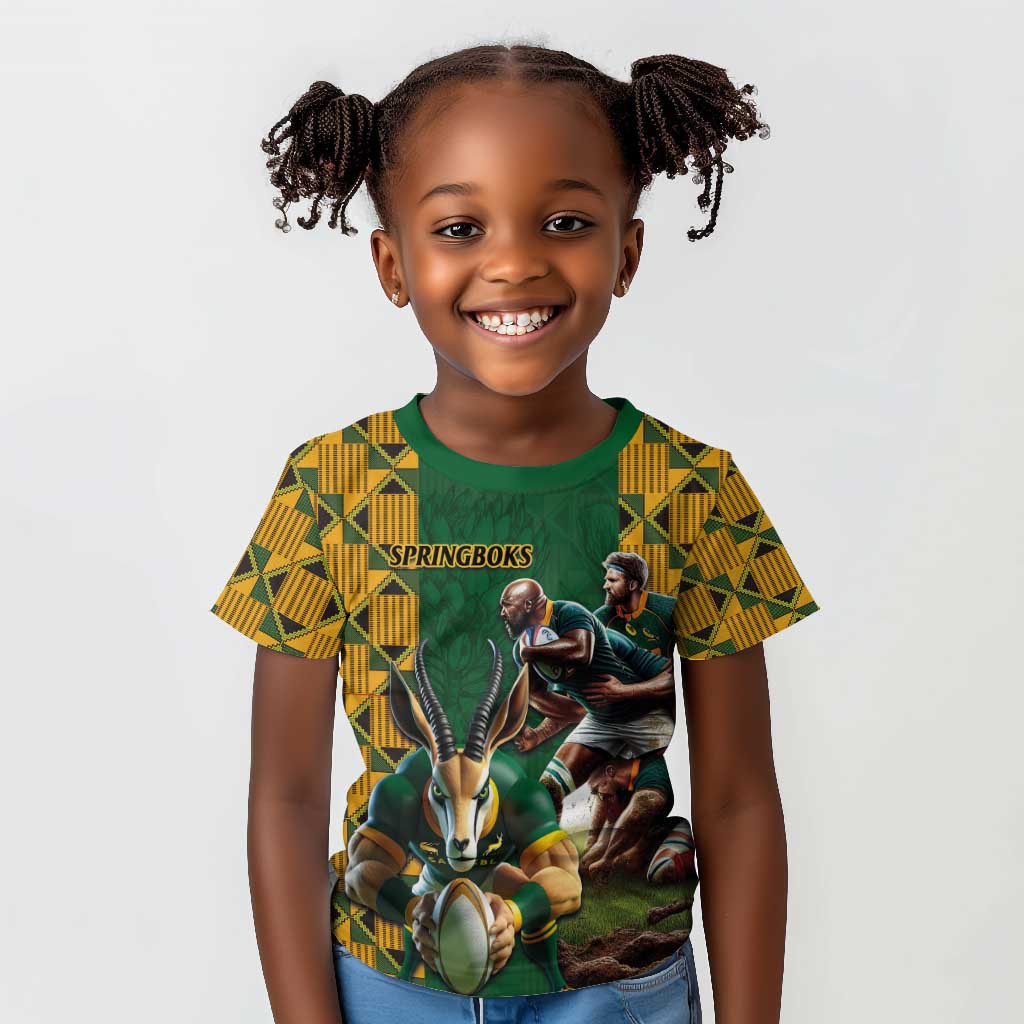 South Africa Rugby Kid T shirt - Springbok Mascot, Players Fighting for Victory