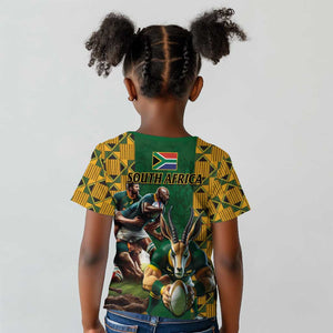 South Africa Rugby Kid T shirt - Springbok Mascot, Players Fighting for Victory