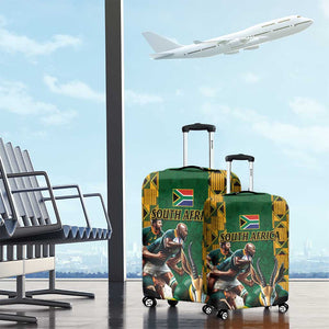 South Africa Rugby Luggage Cover - Springbok Mascot, Players Fighting for Victory