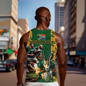 South Africa Rugby Men Tank Top - Springbok Mascot, Players Fighting for Victory