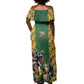 South Africa Rugby Off Shoulder Maxi Dress - Springbok Mascot, Players Fighting for Victory