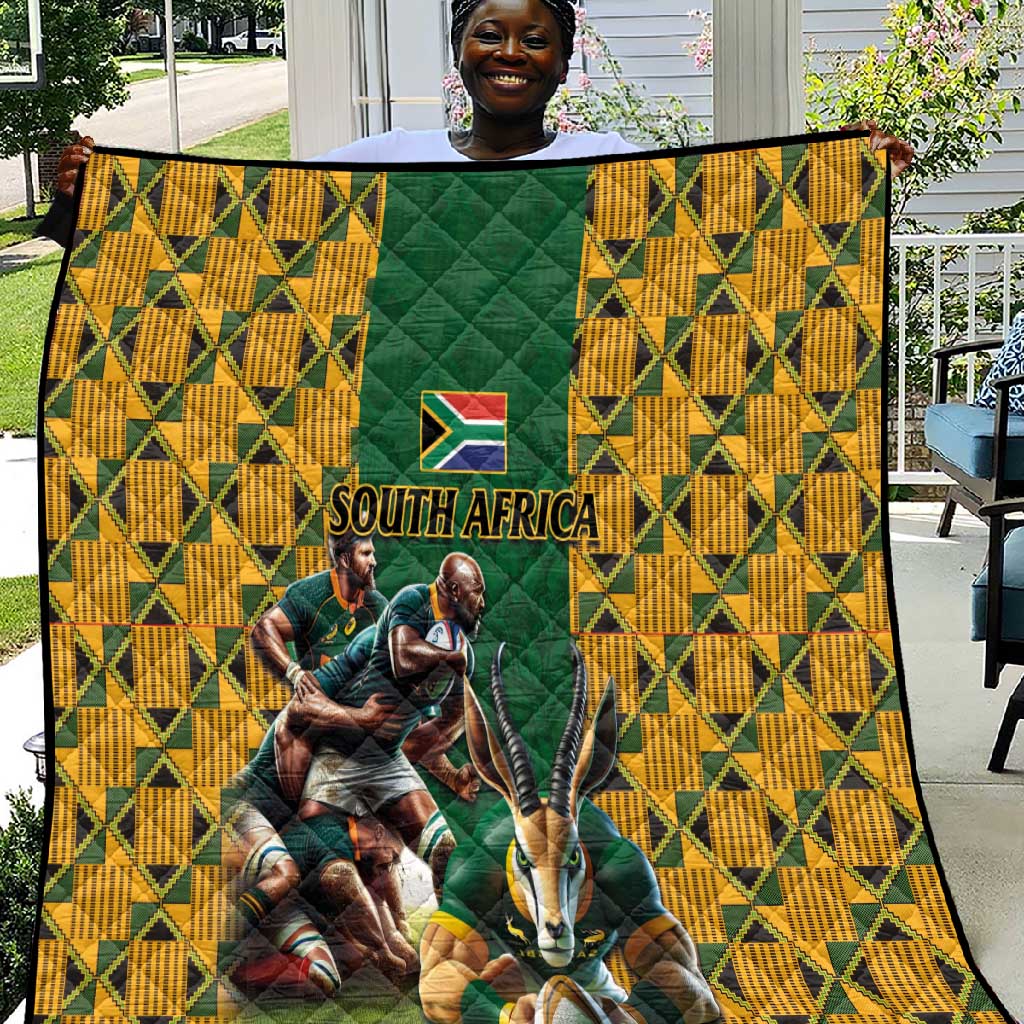 South Africa Rugby Quilt - Springbok Mascot, Players Fighting for Victory