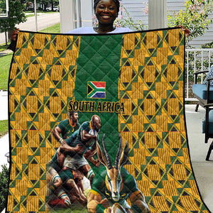 South Africa Rugby Quilt - Springbok Mascot, Players Fighting for Victory