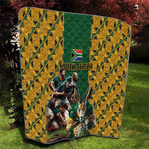 South Africa Rugby Quilt - Springbok Mascot, Players Fighting for Victory