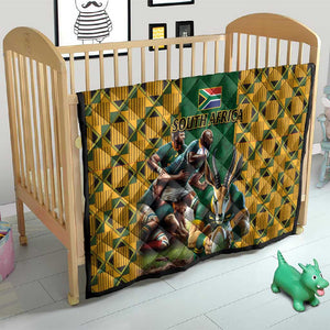 South Africa Rugby Quilt - Springbok Mascot, Players Fighting for Victory