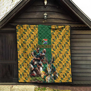 South Africa Rugby Quilt - Springbok Mascot, Players Fighting for Victory