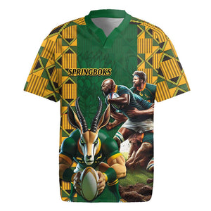 South Africa Rugby Rugby Jersey - Springbok Mascot, Players Fighting for Victory