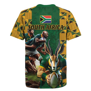 South Africa Rugby Rugby Jersey - Springbok Mascot, Players Fighting for Victory