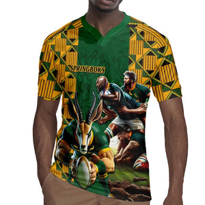 South Africa Rugby Rugby Jersey - Springbok Mascot, Players Fighting for Victory