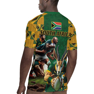 South Africa Rugby Rugby Jersey - Springbok Mascot, Players Fighting for Victory