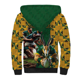 South Africa Rugby Sherpa Hoodie - Springbok Mascot, Players Fighting for Victory