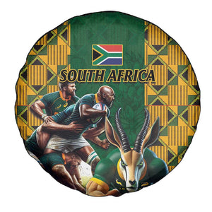 South Africa Rugby Spare Tire Cover - Springbok Mascot, Players Fighting for Victory