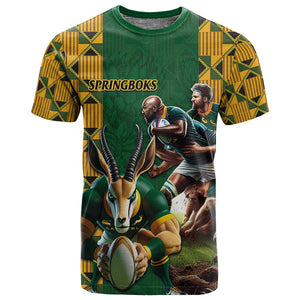 South Africa Rugby T shirt - Springbok Mascot, Players Fighting for Victory