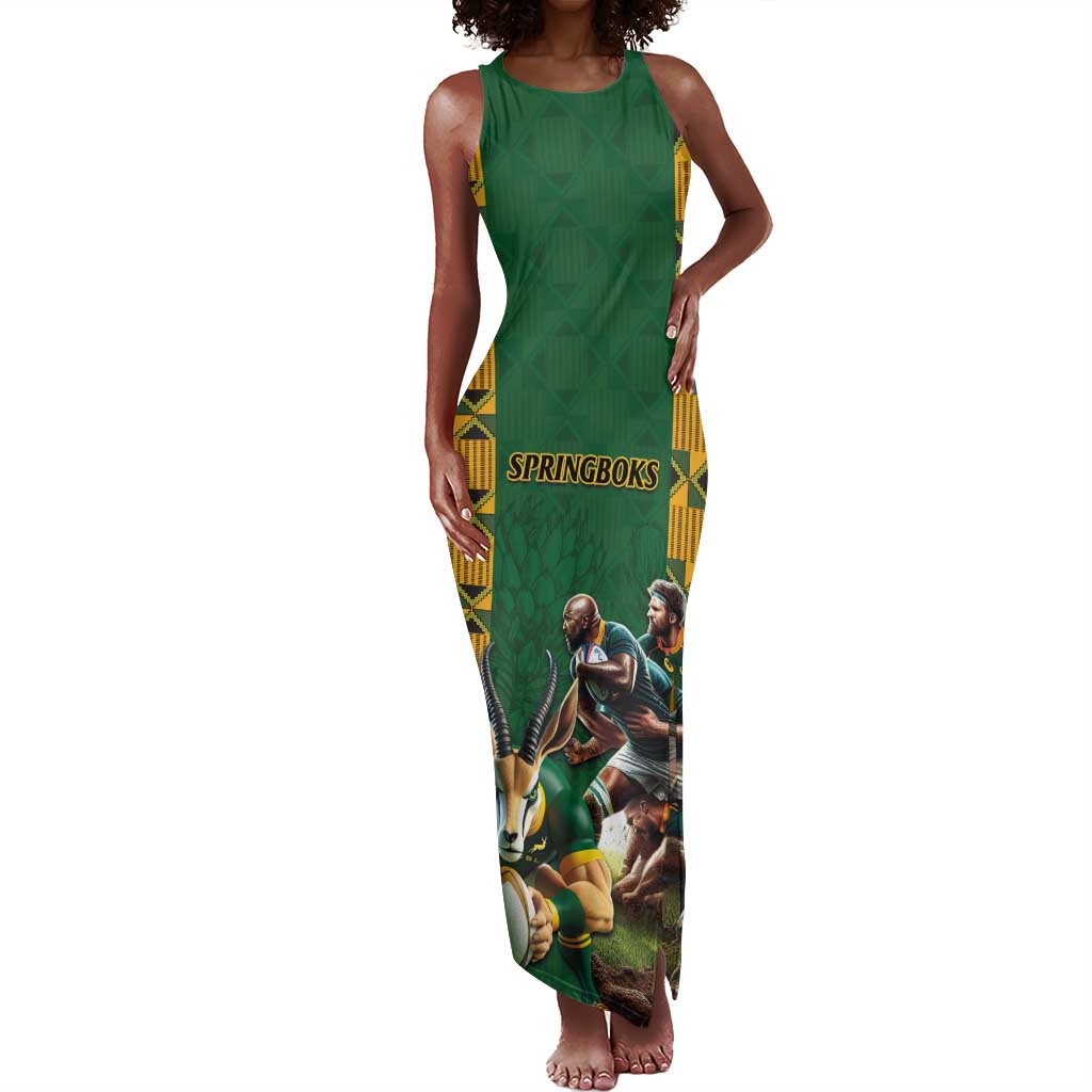 South Africa Rugby Tank Maxi Dress - Springbok Mascot, Players Fighting for Victory