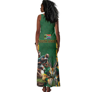 South Africa Rugby Tank Maxi Dress - Springbok Mascot, Players Fighting for Victory