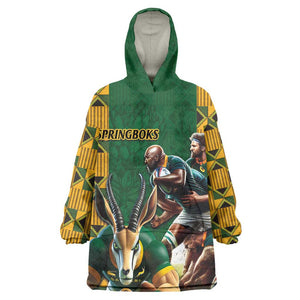 South Africa Rugby Wearable Blanket Hoodie - Springbok Mascot, Players Fighting for Victory