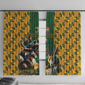 South Africa Rugby Window Curtain - Springbok Mascot, Players Fighting for Victory