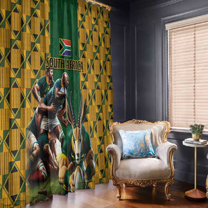 South Africa Rugby Window Curtain - Springbok Mascot, Players Fighting for Victory