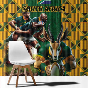 South Africa Rugby Window Curtain - Springbok Mascot, Players Fighting for Victory