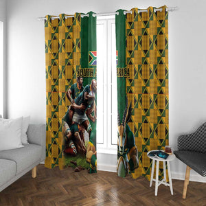 South Africa Rugby Window Curtain - Springbok Mascot, Players Fighting for Victory