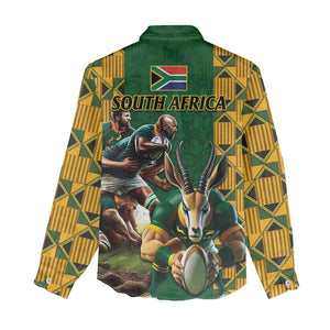 South Africa Rugby Women Casual Shirt - Springbok Mascot, Players Fighting for Victory