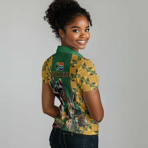 South Africa Rugby Women Polo Shirt - Springbok Mascot, Players Fighting for Victory